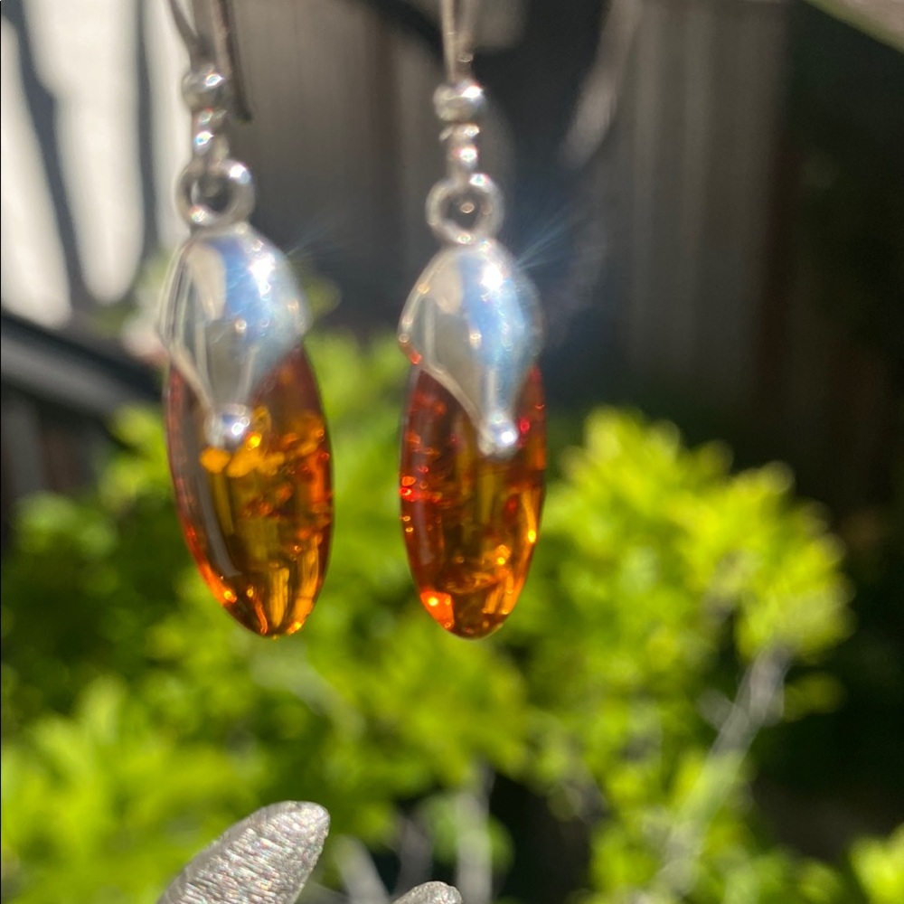 Amber and Sterling Silver Drop Earrings